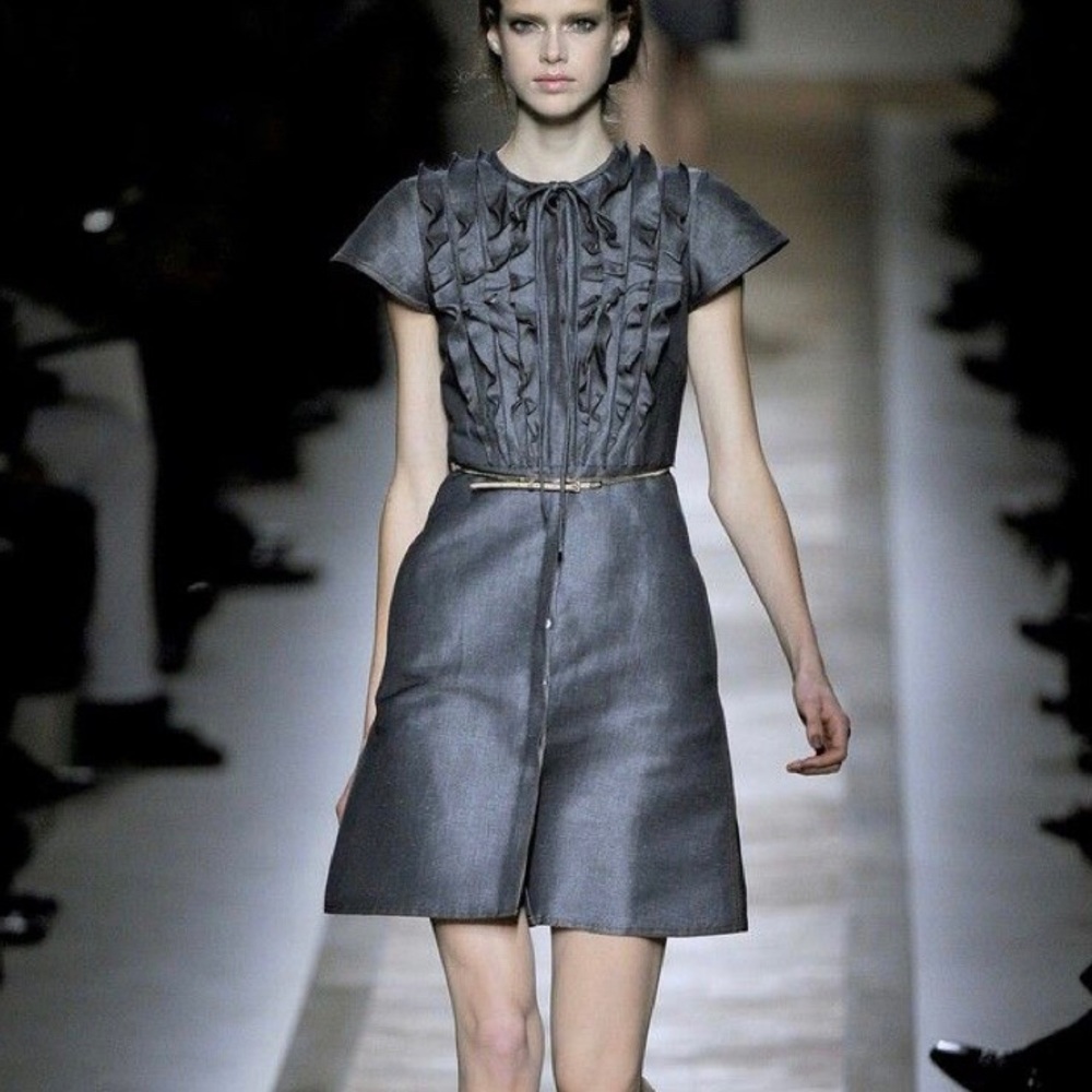Valentino gray denim ruffle-front dress